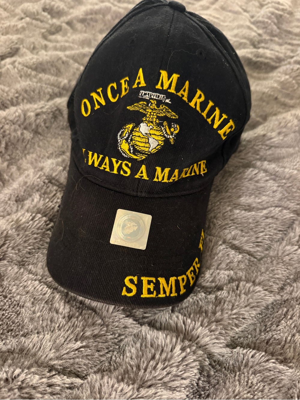 Once a Marine Semper Fi Embroidered Black Baseball Cap